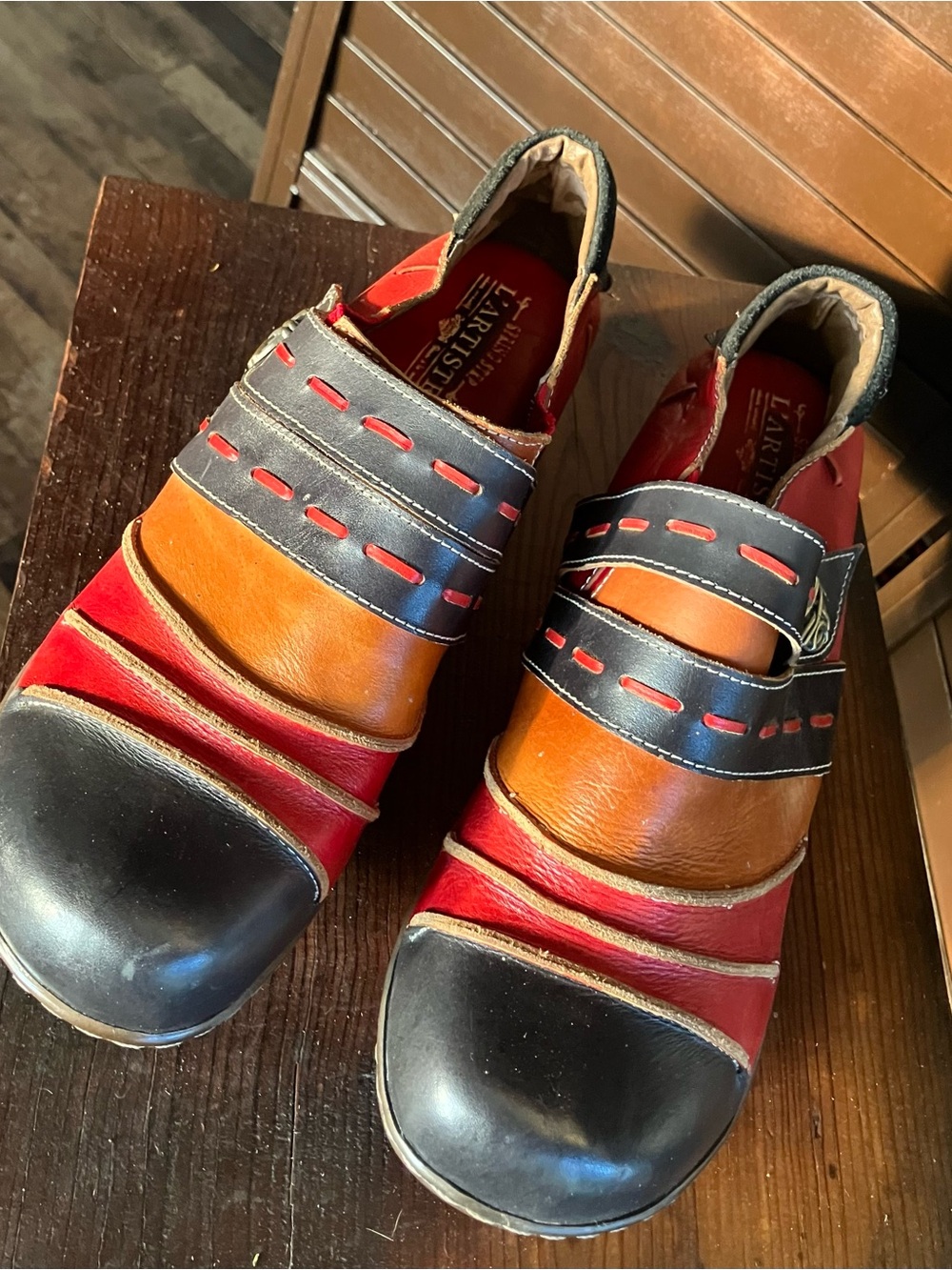 Artisan Multi-Color Leather Mules - Red/Orange/Black